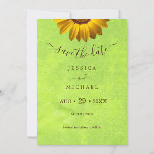 Save The Date Fleurs jaunes sur Mariage vert Abstrait