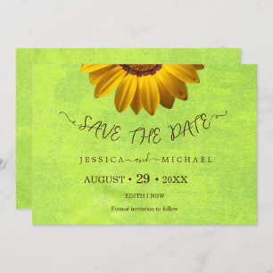 Save The Date Fleurs jaunes sur Mariage vert Abstrait