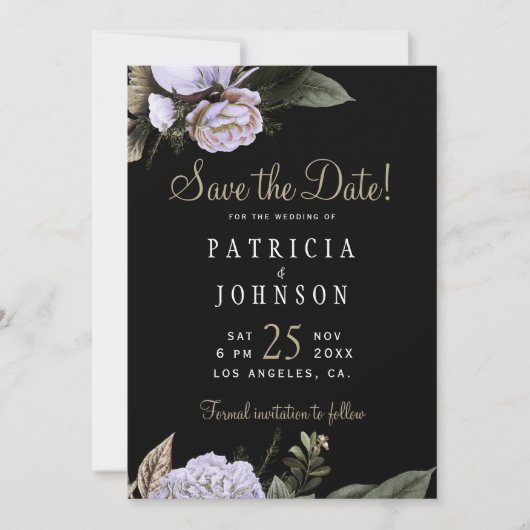 Save The Date Fleurs lilas d'hiver mariage élégant enregistrer l (Devant)