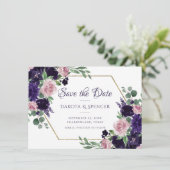 Save The Date Fleurs luxuriantes | Bouquets violets et roses (Debout devant)