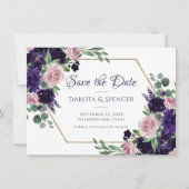 Save The Date Fleurs luxuriantes | Bouquets violets et roses (Devant)