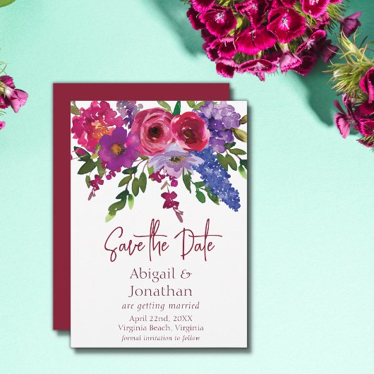 Save The Date Fleurs magenta et violet Mariage floral