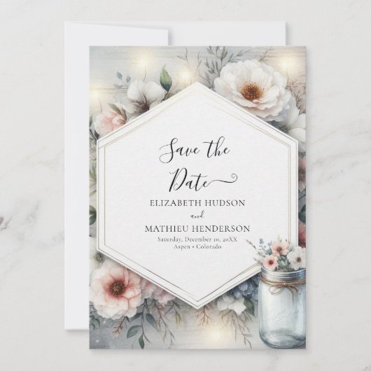 Save The Date Fleurs magiques Mason Jar Mariage (Devant)