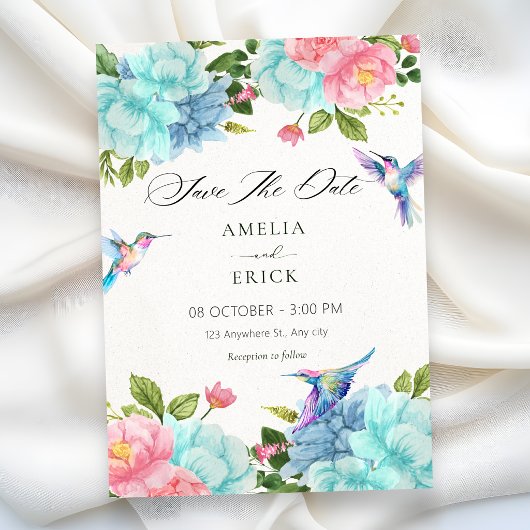 Save The Date Fleurs mariage oiseau