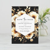 Save The Date Fleurs modernes Mariage or et noir (Debout devant)