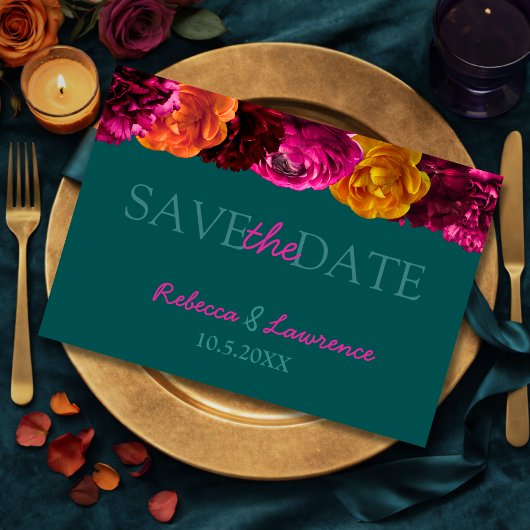 Save The Date Fleurs modernes rose vert jaune
