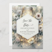 Save The Date Fleurs modifiables Mason Jar Mariage (Devant / Derrière)