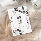 Save The Date Fleurs noir et blanc cadre géométrique mariage