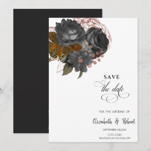 Save The Date Fleurs noires élégantes Enregistrer la date