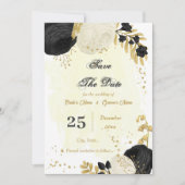 Save The Date fleurs noires et blanches or botanique (Devant)