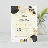 Save The Date fleurs noires et blanches or botanique (Debout devant)