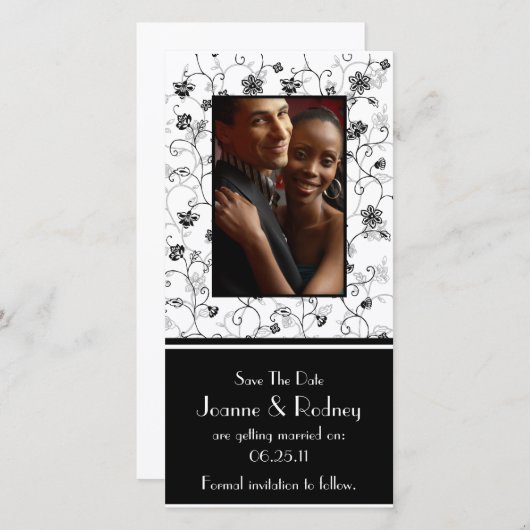Save The Date Fleurs noires et blanches Photo Enregistrer la dat (Devant / Derrière)