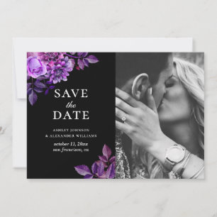 Save The Date Fleurs noires et violettes. Photo florale lilas