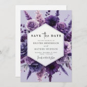 Save The Date Fleurs numériques Mariage floral violet (Devant / Derrière)