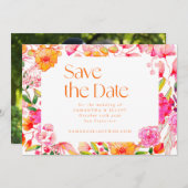 Save The Date Fleurs orange rose moderne Mariage Photo Retour (Devant / Derrière)