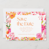 Save The Date Fleurs orange rose moderne Mariage simple (Devant)