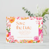 Save The Date Fleurs orange rose moderne Mariage simple (Debout devant)