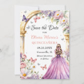Save The Date Fleurs Papillons Lilac Princesse Quinceañera (Devant)