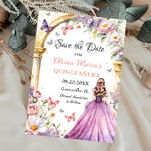 Save The Date Fleurs Papillons Lilac Princesse Quinceañera
