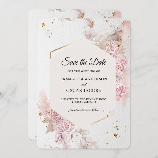 Save The Date Fleurs pastel rose élégant | Moderne (Devant / Derrière)