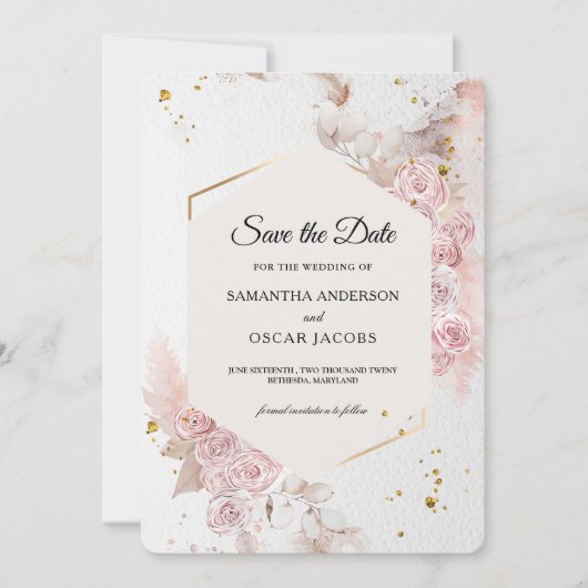 Save The Date Fleurs pastel rose élégant | Moderne (Devant)