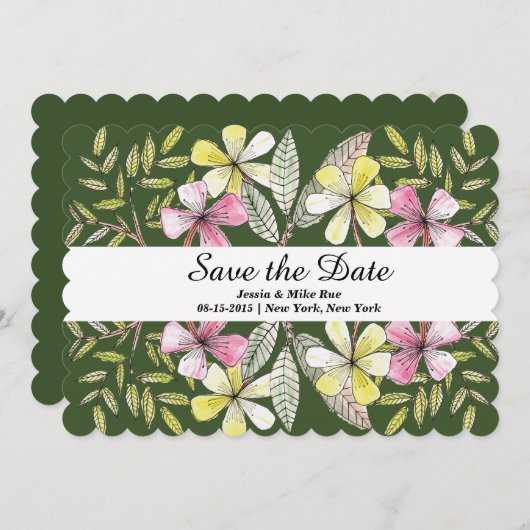 Save The Date fleurs peintes à la main (Devant / Derrière)