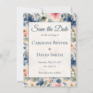 Save The Date Fleurs peintes à l'aquarelle rose bleu vert mariag