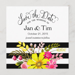 Save The Date Fleurs rayées blanches noires Enregistrer la date 