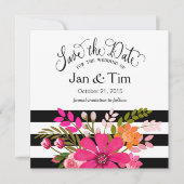 Save The Date Fleurs rayées blanches noires Sauvez la date fuchs (Devant)