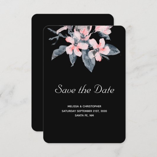 Save The Date Fleurs rose et gris Mariage Aquarelle classique (Devant / Derrière)