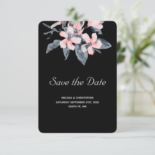 Save The Date Fleurs rose et gris Mariage Aquarelle classique (Debout devant)