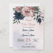 Save The Date fleurs rose et marine botanique (Devant)