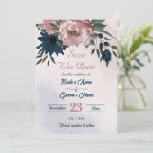 Save The Date fleurs rose et marine botanique (Debout devant)