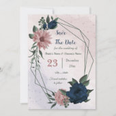 Save The Date fleurs rose et marine botanique (Devant)