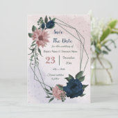 Save The Date fleurs rose et marine botanique (Debout devant)