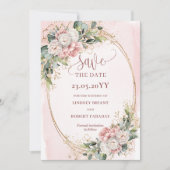 Save The Date Fleurs Rose Pâle Bohème Rustique Faire Part de Dat (Devant)