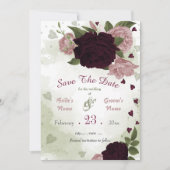 Save The Date fleurs rose prune vert feuille botanique (Devant)