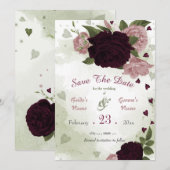 Save The Date fleurs rose prune vert feuille botanique (Devant / Derrière)