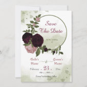 Save The Date fleurs rose prune vert feuille couronne botanique (Devant)