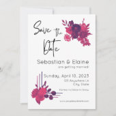 Save The Date Fleurs rose vif et Mariage magenta romantique (Devant)