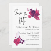 Save The Date Fleurs rose vif et Mariage magenta romantique (Devant / Derrière)