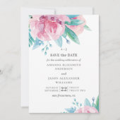 Save The Date Fleurs roses à l'aquarelle. Mariage floral rose pâ (Devant)