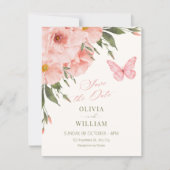 Save The Date Fleurs roses éclosent mariage (Devant)