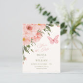 Save The Date Fleurs roses éclosent mariage (Debout devant)