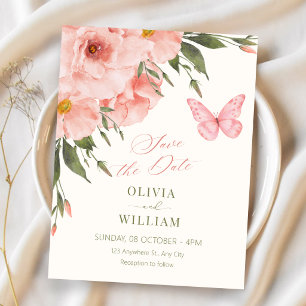 Save The Date Fleurs roses éclosent mariage