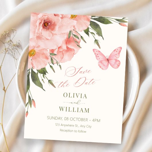 Save The Date Fleurs roses éclosent mariage