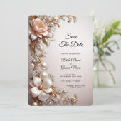 Save The Date Fleurs roses et blanches douces Enregistrez la dat (Debout devant)