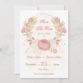 Save The Date fleurs roses et blanches or botanique (Devant)