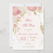 Save The Date fleurs roses et blanches or botanique (Devant)