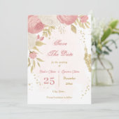 Save The Date fleurs roses et blanches or botanique (Debout devant)